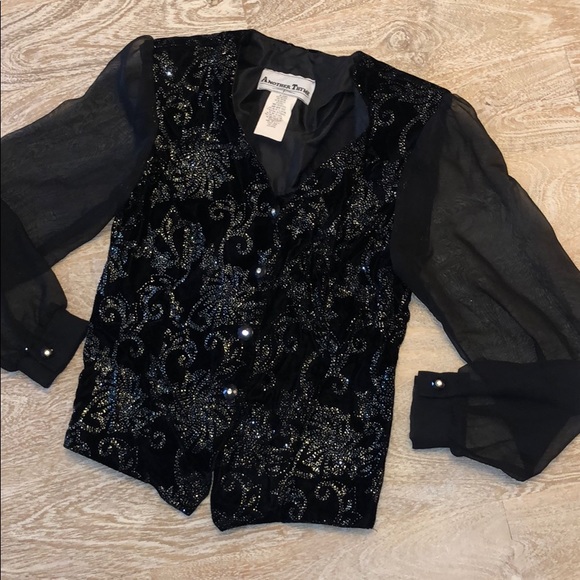Vintage another thyme sheer sleeve glitter top 90s - Picture 2 of 6